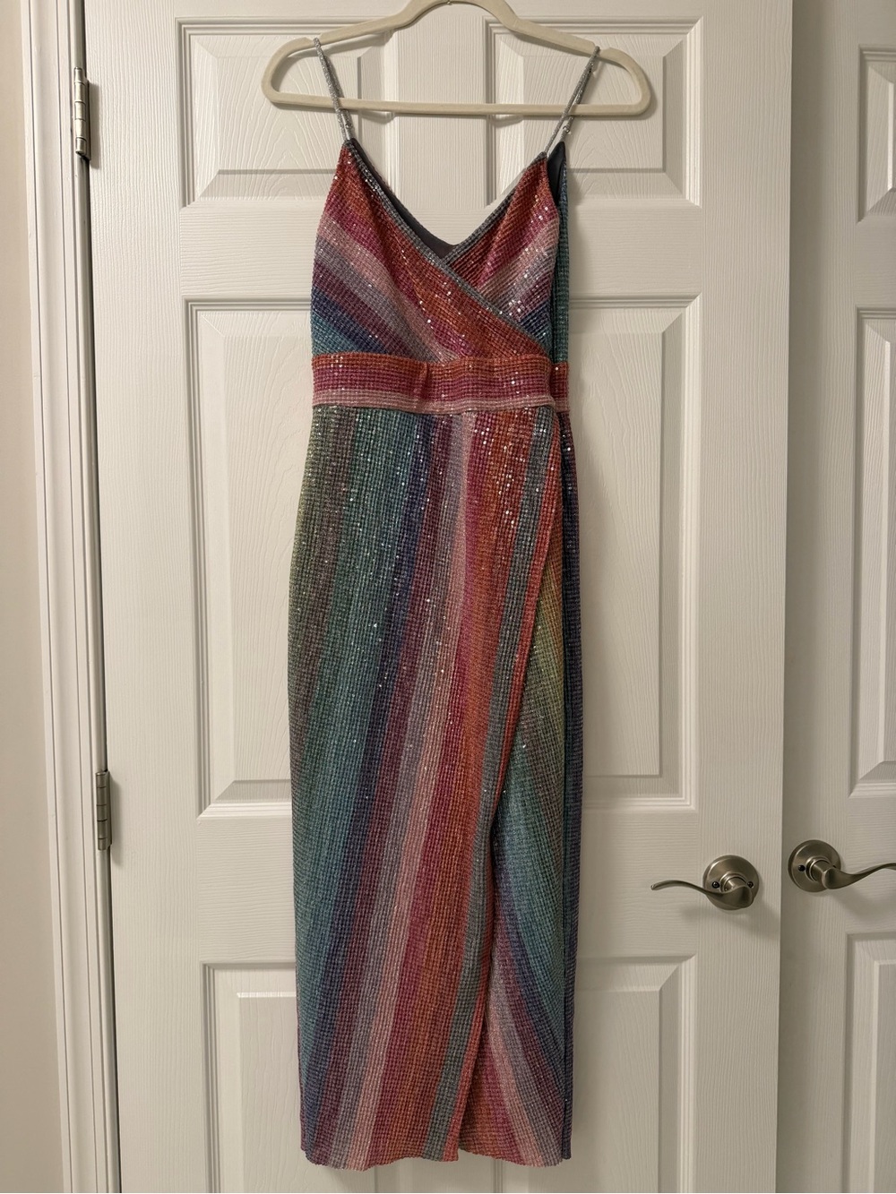 SAYLOR Meghan Rainbow Metallic Sequin Midi Dress Size Small